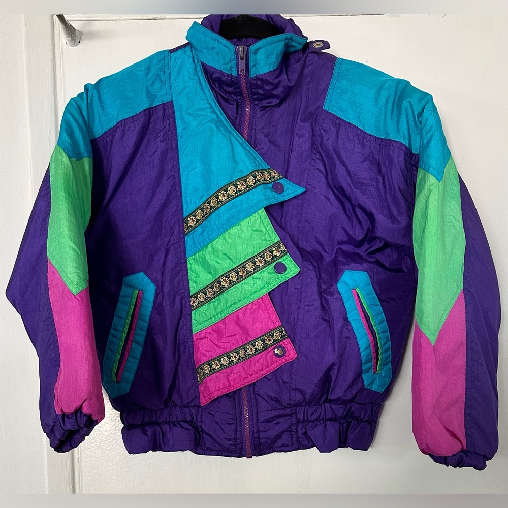 Vintage 80s APRES Sport Multi Color Puffer Jacket